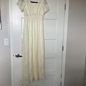 Off White Evelyn Smocked Maxi Dress by Baltic Born